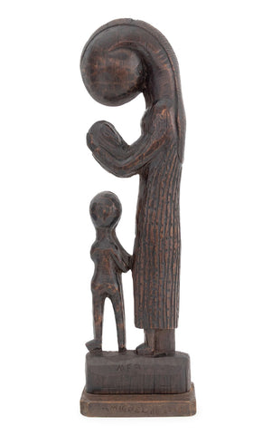 Folk Art Carved Wood Mother and Child Sculpture