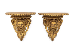 Baroque Style Gilt Masque Wall Appliques, Pair