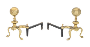 Federal Style Brass Ball-Topped Andirons, Pair