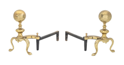 Federal Style Brass Ball-Topped Andirons, Pair