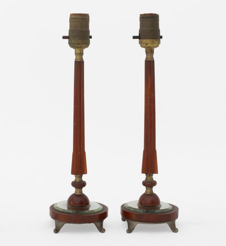 Art Deco Amber Bakelite & Glass Table Lamps, Pair