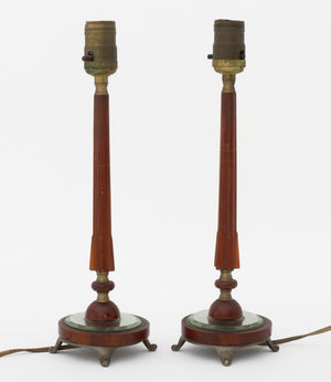 Art Deco Amber Bakelite & Glass Table Lamps, Pair (9752218370355)