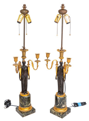 Pair of Restauration Bronze Figural Candelabra Lamps (9701522932019)