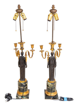 Pair of Restauration Bronze Figural Candelabra Lamps (9701522932019)