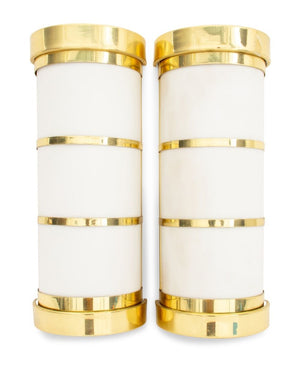 Acrylic Shade Brass Mounted Wall Sconces, Pair