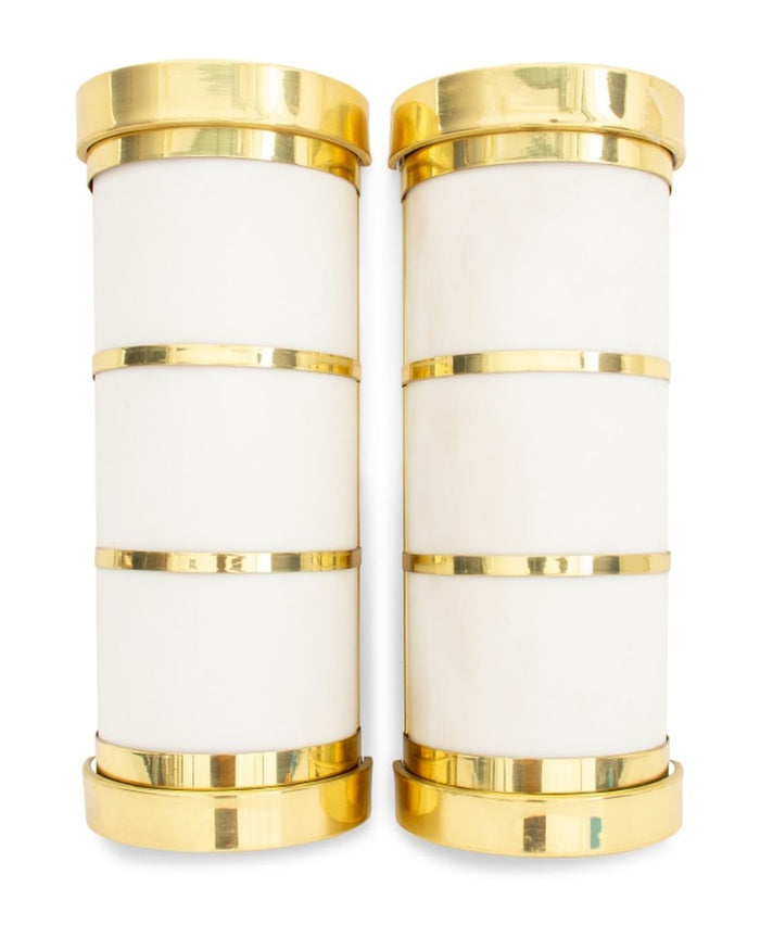 Acrylic Shade Brass Mounted Wall Sconces, Pair