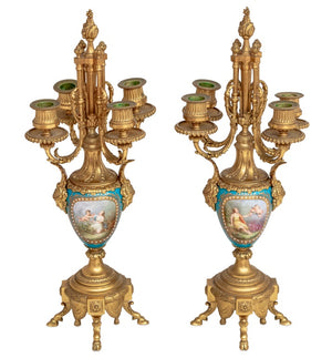 Pair of French Gilt Metal & Blue Porcelain Candelabra (9701523718451)