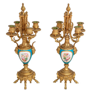 Pair of French Gilt Metal & Blue Porcelain Candelabra (9701523718451)