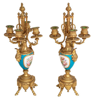 Pair of French Gilt Metal & Blue Porcelain Candelabra (9701523718451)