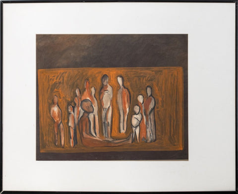 Illegibly Signed Figural Composition Mixed Media