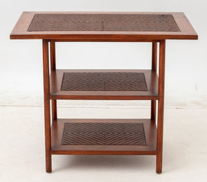 Contemporary Hardwood and Rattan Three-Tier Table (9843586761011)