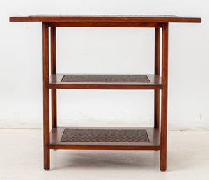 Contemporary Hardwood and Rattan Three-Tier Table (9843586761011)