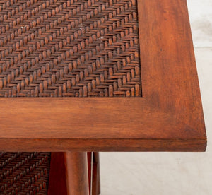Contemporary Hardwood and Rattan Three-Tier Table (9843586761011)