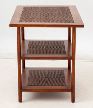 Contemporary Hardwood and Rattan Three-Tier Table (9843586761011)