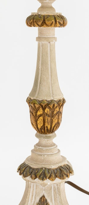 Gilt & Painted Wood Candlestick Lamps, Pair (9843616121139)