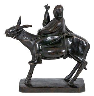 American "Man Riding Donkey" Patinated Bronze (9735461470515)