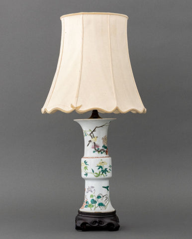 Chinese Famille Rose Gu Vase Mounted as a Lamp