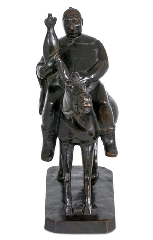 American "Man Riding Donkey" Patinated Bronze (9735461470515)