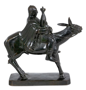 American "Man Riding Donkey" Patinated Bronze (9735461470515)