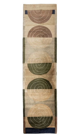 Modern Wool Pile Green Runner, 11' 8
