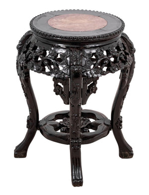 Chinese Hardwood and Marble Pedestal Table (9808496492851)