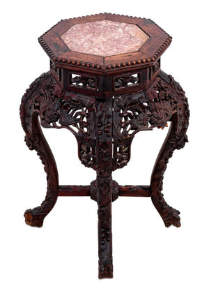 Chinese Hardwood and Marble Pedestal Table (9808500818227)