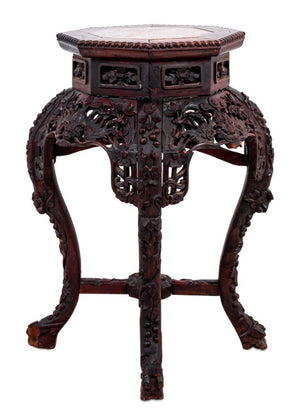 Chinese Hardwood and Marble Pedestal Table (9808500818227)