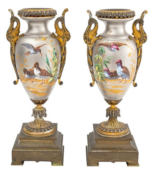 Paris Porcelain Brass Mounted Vases, 19th C. (9843622576435)