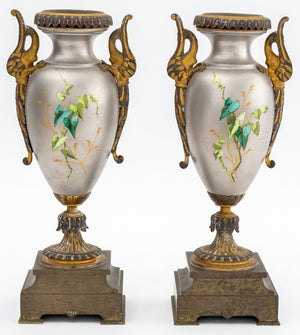 Paris Porcelain Brass Mounted Vases, 19th C. (9843622576435)