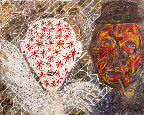 Angel and Masked Figure Oil on Canvas, 20th Century