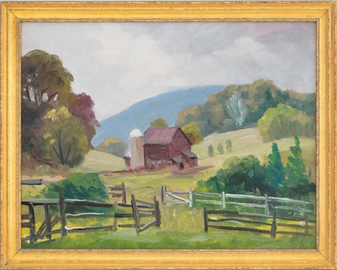 George Holloway Red Barn Landscape Oil, 1983