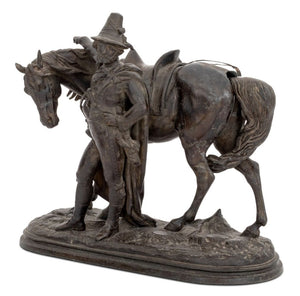 French Cavalier & Mount Patinated Metal Sculpture (9751663182131)