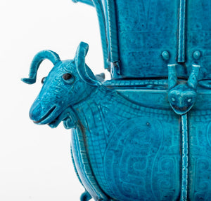Chinese Peacock Blue Ram's Head Motif Vase (9891625402675)