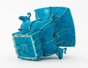 Chinese Peacock Blue Ram's Head Motif Vase (9891625402675)