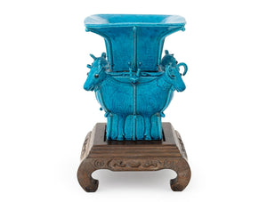 Chinese Peacock Blue Ram's Head Motif Vase (9891625402675)