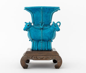 Chinese Peacock Blue Ram's Head Motif Vase (9891625402675)