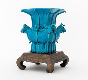 Chinese Peacock Blue Ram's Head Motif Vase (9891625402675)