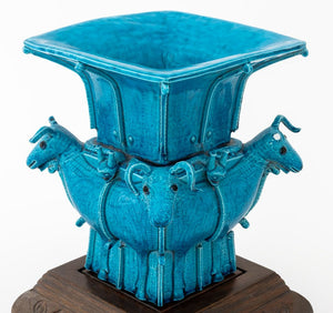 Chinese Peacock Blue Ram's Head Motif Vase (9891625402675)