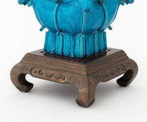 Chinese Peacock Blue Ram's Head Motif Vase (9891625402675)