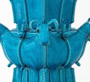Chinese Peacock Blue Ram's Head Motif Vase (9891625402675)