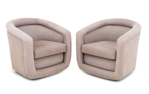Art Deco Style Suede Revolving Tub Chairs, Pair