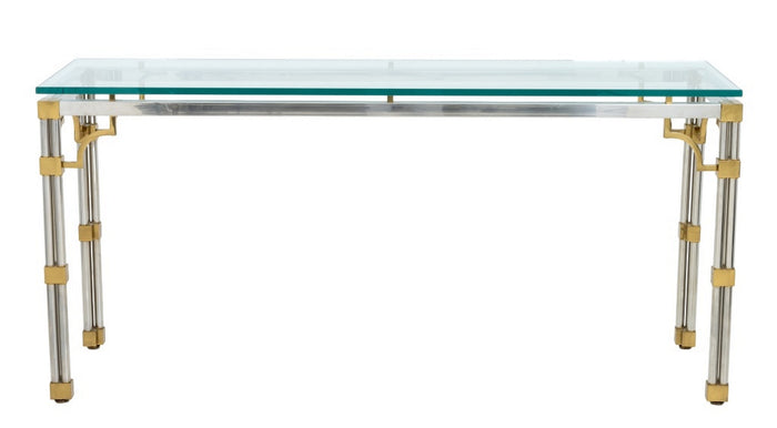 Maison Jansen Style Chrome Glass Top Console Table