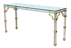 Maison Jansen Style Chrome Glass Top Console Table (9736606253363)