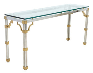 Maison Jansen Style Chrome Glass Top Console Table (9736606253363)