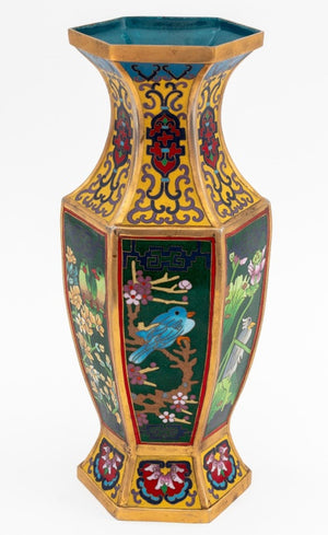 Chinese Bird Motif Cloisonne Enamel Vase (9775939125555)