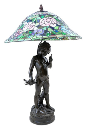 Auguste Moreau Bronze and Leadlight Lamp (9755246985523)