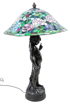 Auguste Moreau Bronze and Leadlight Lamp (9755246985523)