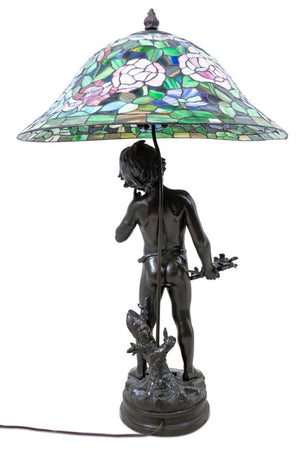 Auguste Moreau Bronze and Leadlight Lamp (9755246985523)