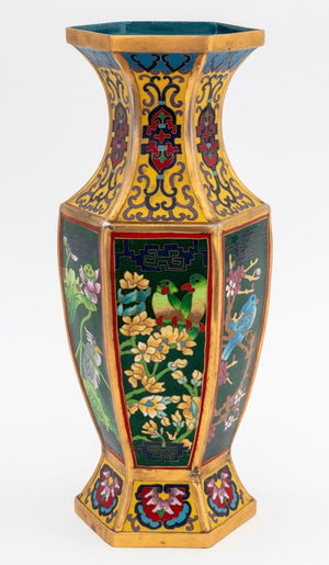 Chinese Bird Motif Cloisonne Enamel Vase (9775939125555)