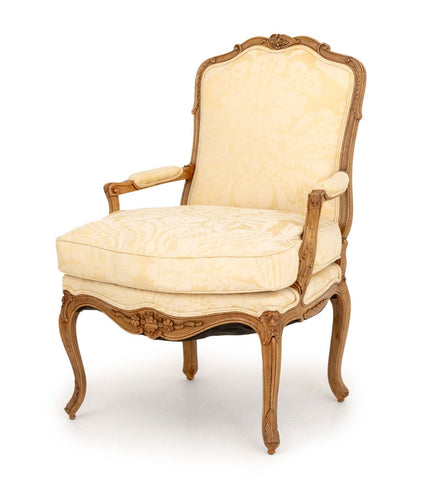 Louis XV Style Wool Damask Upholstered Fauteuil